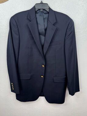 Lauren Ralph Lauren Blazer 38R Navy Blue Single Breasted Gold Wool Sports Coat